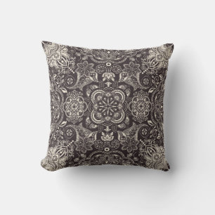 Two colors Vintage seamless pattern. Contour arabi Throw Pillow