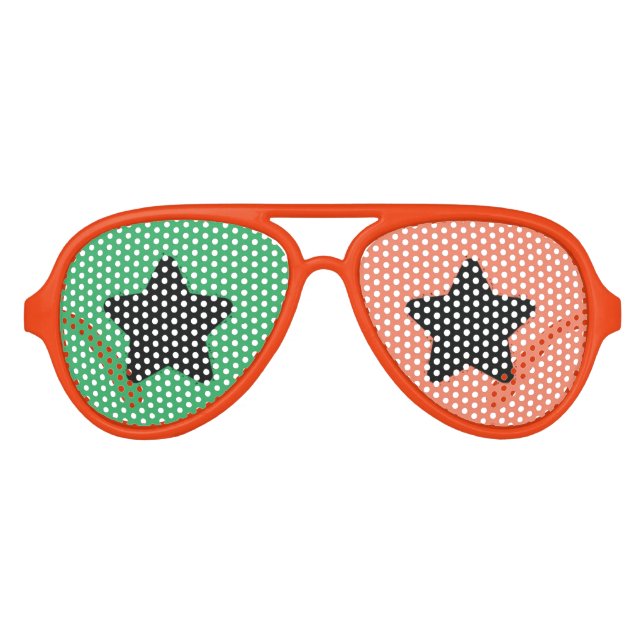 Two Colour Lenses Green & Orange Yellow Star  Aviator Sunglasses (Front)