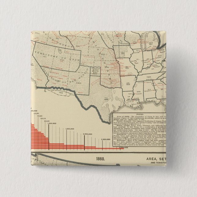 Two colour lithographed maps of United States 2 Inch Square Button (Front)