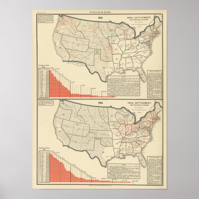 Two colour lithographed maps of United States Poster (Front)