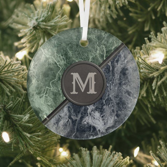 Two colour marble monogram - Pick your colours Glass Ornament (Insitu)