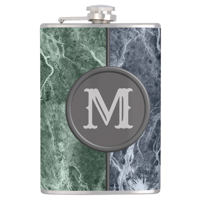 Two colour marble monogram - Pick your colours Hip Flask (Front)