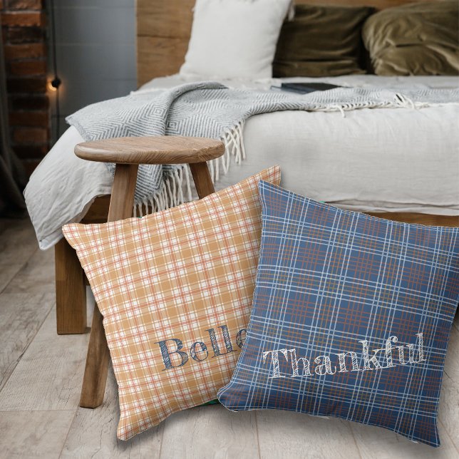 Two Colour Thanksgiving Mix Plaids Personalize Throw Pillow (Creator Uploaded)