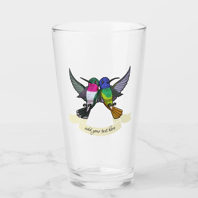 Two Colourful Hovering Hummingbird Friends Cartoon Glass (Front)