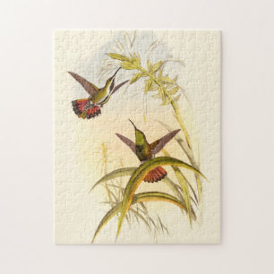 Two Colourful Hummingbirds Aiming for Same Flower Jigsaw Puzzle