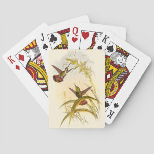 Two Colourful Hummingbirds Aiming for Same Flower Playing Cards