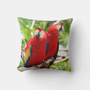 Two Colourful Parrots on a Tree Branch Throw Pillow