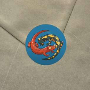 Two Colourful Smiling Salamanders Entwined Cartoon Classic Round Sticker