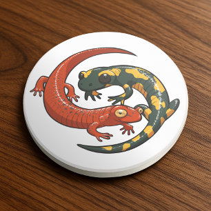 Two Colourful Smiling Salamanders Entwined Cartoon Coaster