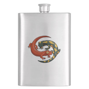 Two Colourful Smiling Salamanders Entwined Cartoon Hip Flask