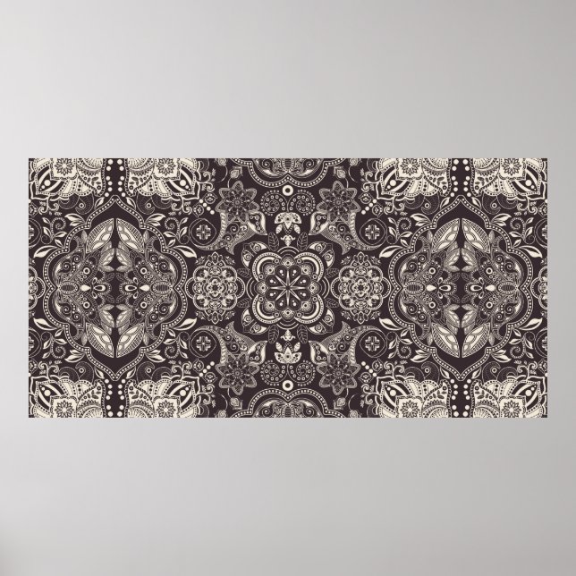 Two colours Vintage seamless pattern. Contour arab Poster (Front)