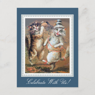 Two Confetti-Tossing Cats Party Invitation