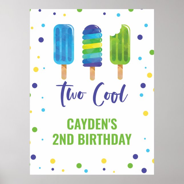 Two Cool 2nd Birthday Ice Pop Blue Green Poster (Front)