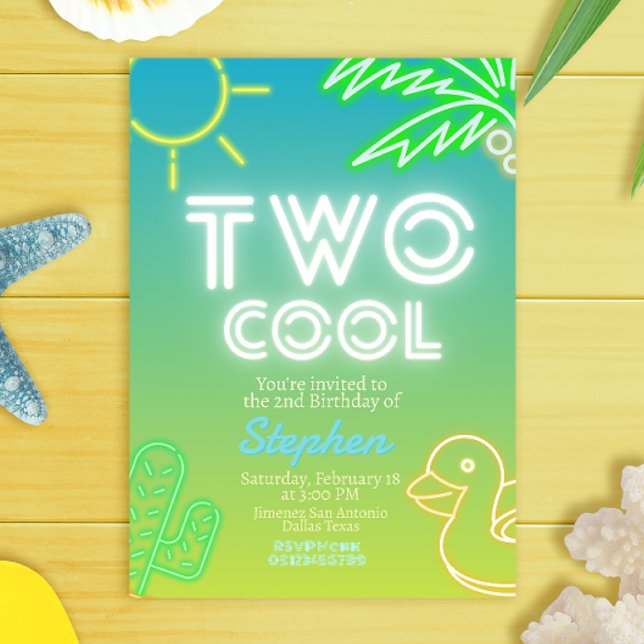 Two Cool 2nd Birthday Invitation (Two Cool 2nd Boy Birthday Invitation - Pool Party Invitation)