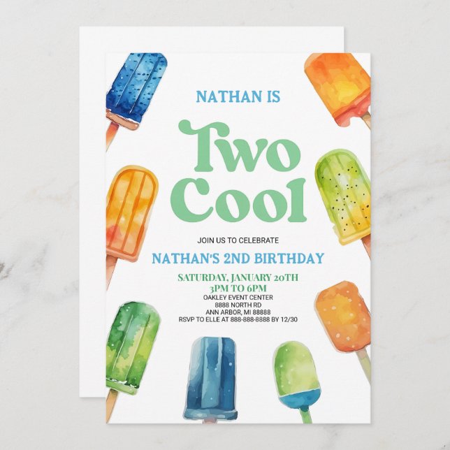 Two Cool 2nd Second Birthday Party Invitation Retr (Front/Back)