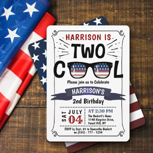 Two Cool 4th Of July Boys 2nd Birthday Invitation