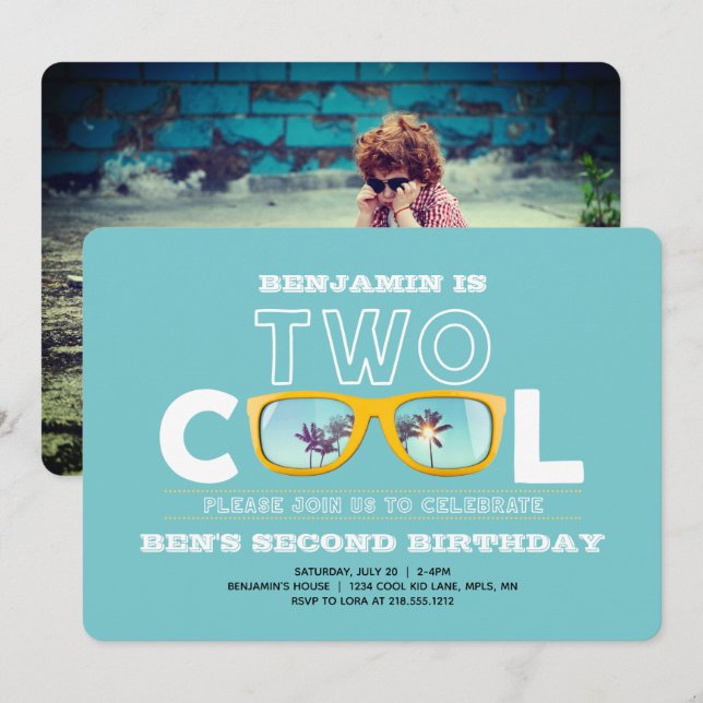 Two Cool Birthday Photo Invitation (Front/Back)