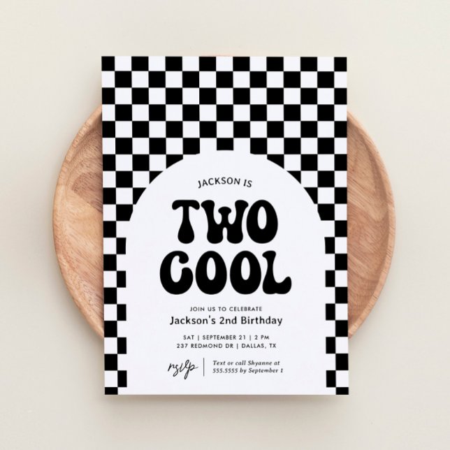 Two Cool Black and White Chequered 2nd Birthday Invitation (Creator Uploaded)