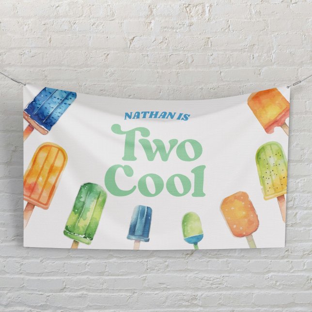 Two Cool Blue Retro Popsicle 2nd Birthday Party Banner (Creator Uploaded)