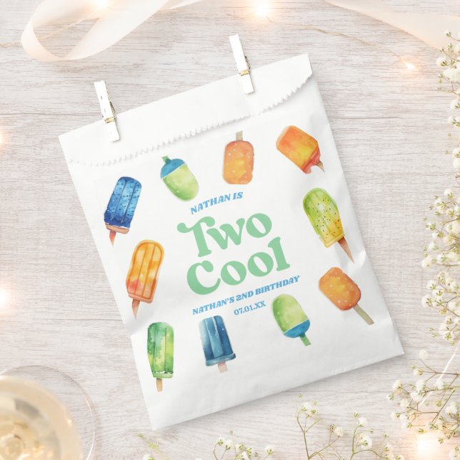 Two Cool Blue Retro Popsicle 2nd Birthday Party Favour Bag (Clipped)