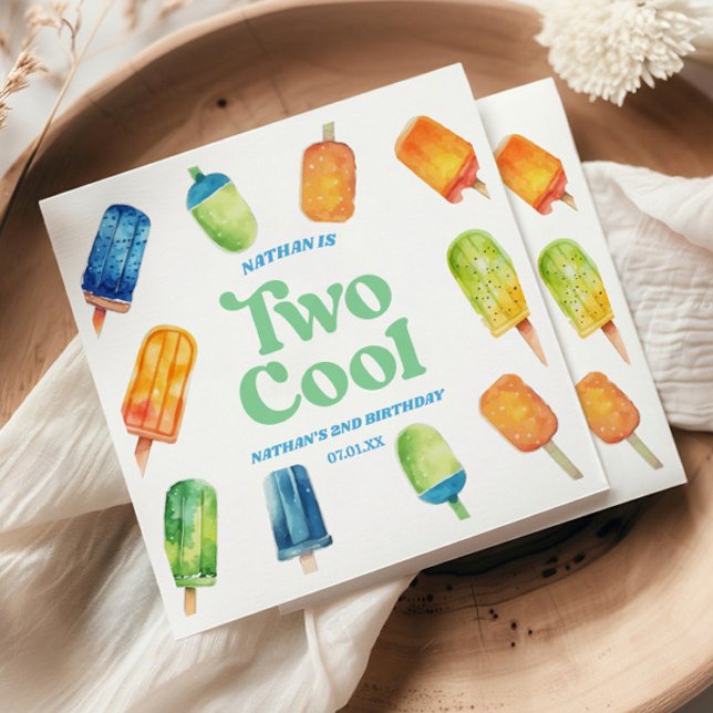 Two Cool Blue Retro Popsicle 2nd Birthday Party Napkin (Creator Uploaded)