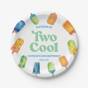 Two Cool Blue Retro Popsicle 2nd Birthday Party Paper Plate