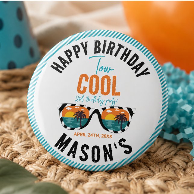Two Cool Boy 2nd Birthday Party 6 Inch Round Button (Two Cool Boy 2nd Birthday Party Button)