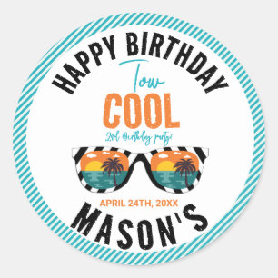 Two Cool Boy 2nd Birthday Party Classic Round Sticker