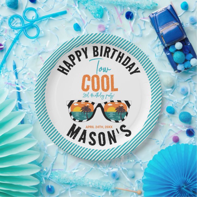 Two Cool Boy 2nd Birthday Party Paper Plate (Party)