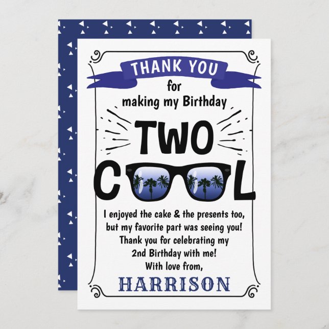 Two Cool Boys 2nd Birthday Thank You Card (Front/Back)