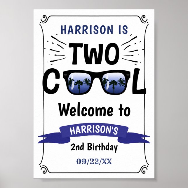 Two Cool Boys 2nd Birthday Welcome Sign (Front)