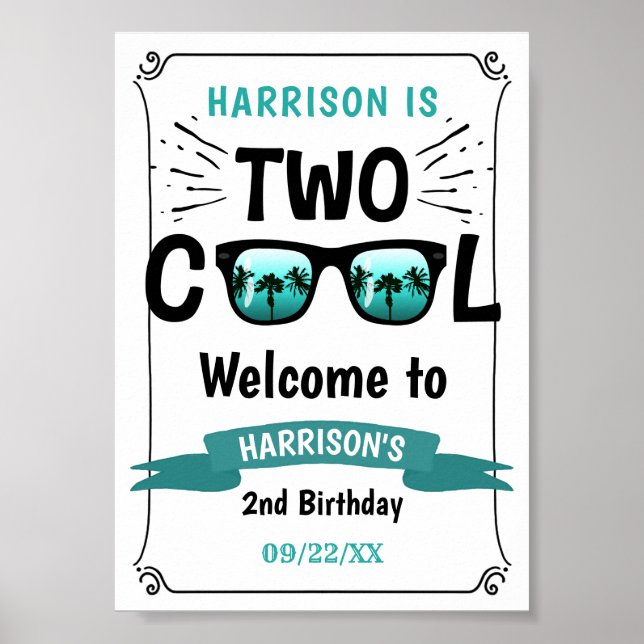 Two Cool Boys 2nd Birthday Welcome Sign (Front)