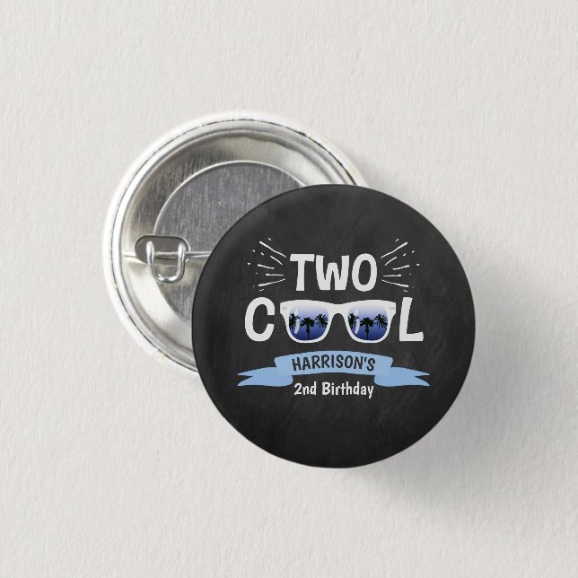 Two Cool Boys Chalkboard 2nd Birthday 1 Inch Round Button (Front & Back)