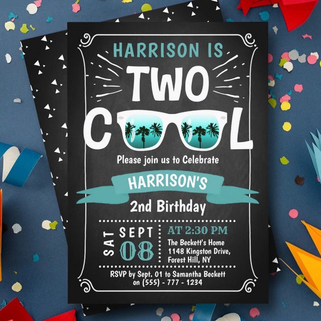 Two Cool Boys Chalkboard 2nd Birthday Invitations (Creator Uploaded)