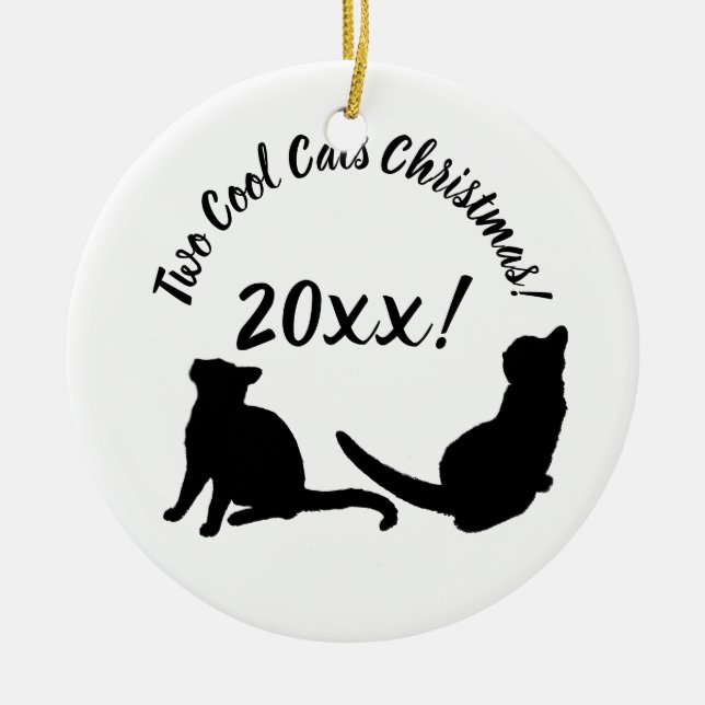 Two Cool Cats Christmas 20xx! Ceramic Ornament (Front)