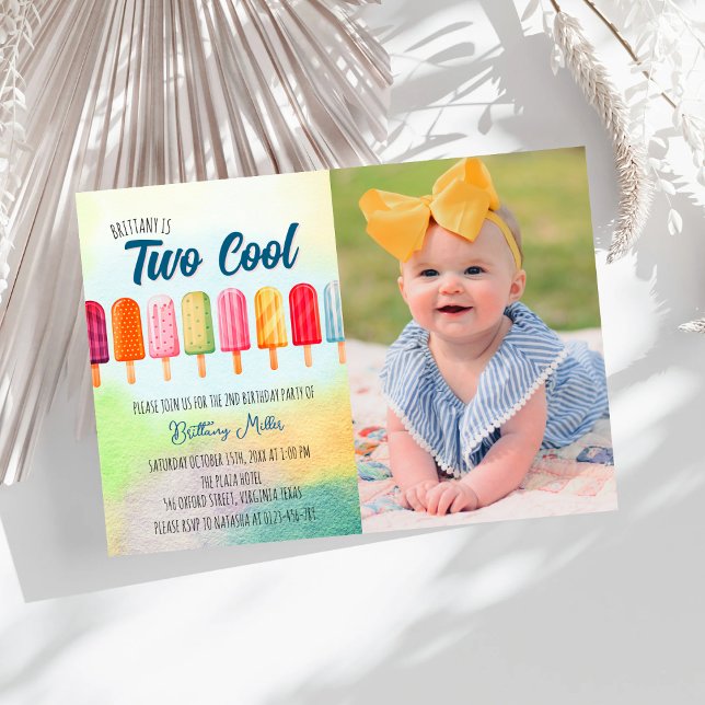 Two Cool Cute Popsicles Second Birthday Photo Invitation (Creator Uploaded)