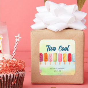 Two Cool Cute Popsicles Second Birthday  Square Sticker