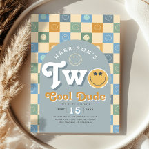 Two Cool Dude Boys Blue 2nd Birthday Invitation