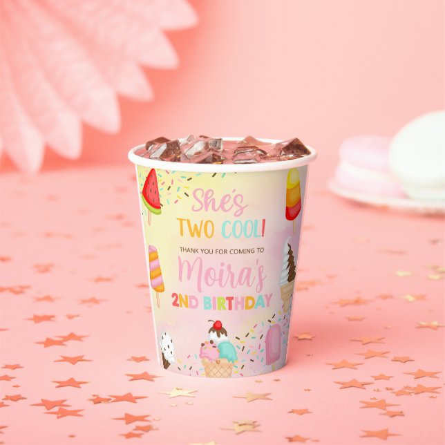 TWO COOL ice cream girl birthday paper cups. Paper Cups (Insitu)