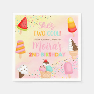 TWO COOL ice cream girl birthday paper napkins. Napkin