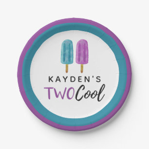 TWO COOL Kid's 2nd Birthday Summer Ice Pop Party Paper Plate