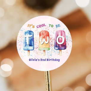 Two Cool Pink Popsicle 2nd Birthday Party Sticker