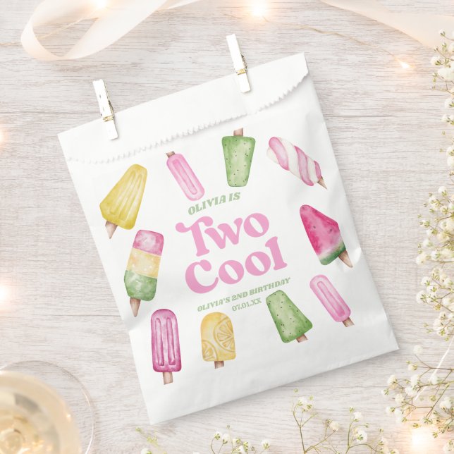 Two Cool Pink Retro Popsicle 2nd Birthday Party Favour Bag (Clipped)
