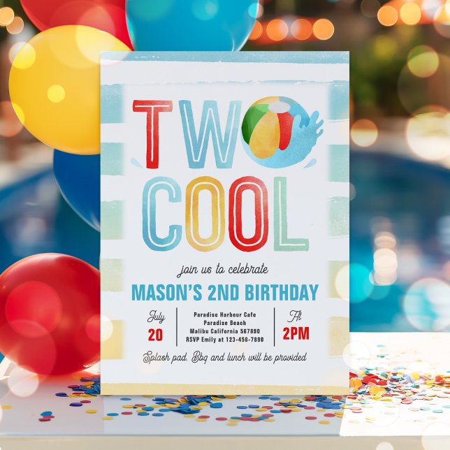 Two Cool Pool Party Beach 2nd Birthday Party  Invitation (Creator Uploaded)