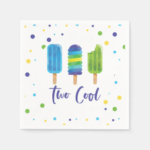 Two Cool pop 2nd Birthday blue green Paper Pl Napkin