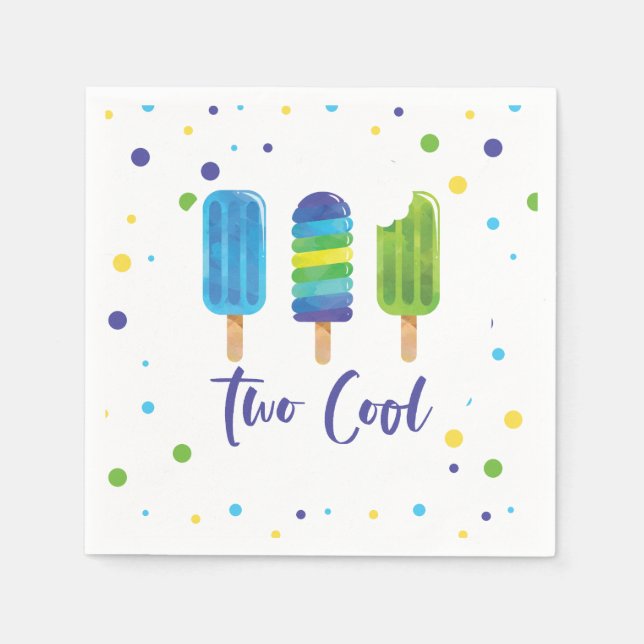 Two Cool pop 2nd Birthday blue green Paper Pl Napkin (Front)