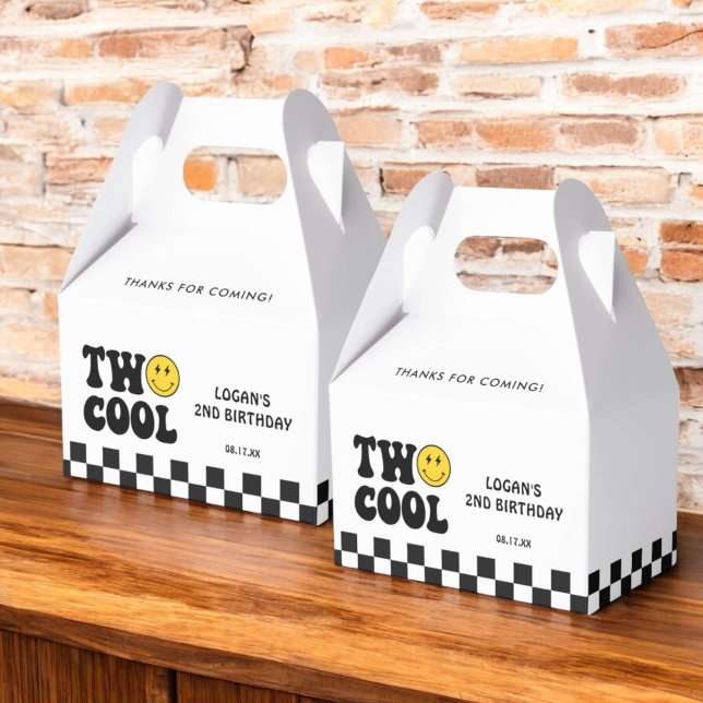 Two Cool Retro Boy Second Birthday Party Favor Box (Creator Uploaded)