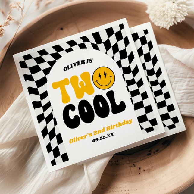Two Cool Retro First 2nd Birthday Party Napkin (Creator Uploaded)