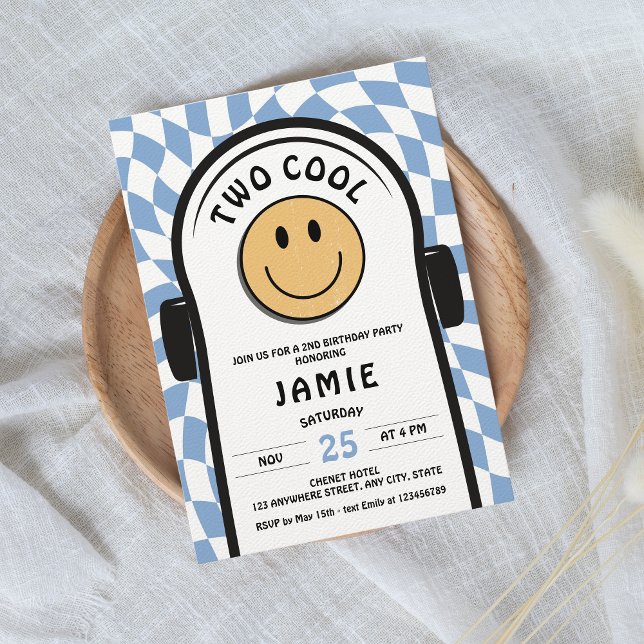 Two Cool Retro Skateboard 2nd Birthday Invitation (Two cool Skateboard Retro 2nd Birthday Invitation)