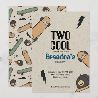 Two Cool Skateboard Birthday  Invitation